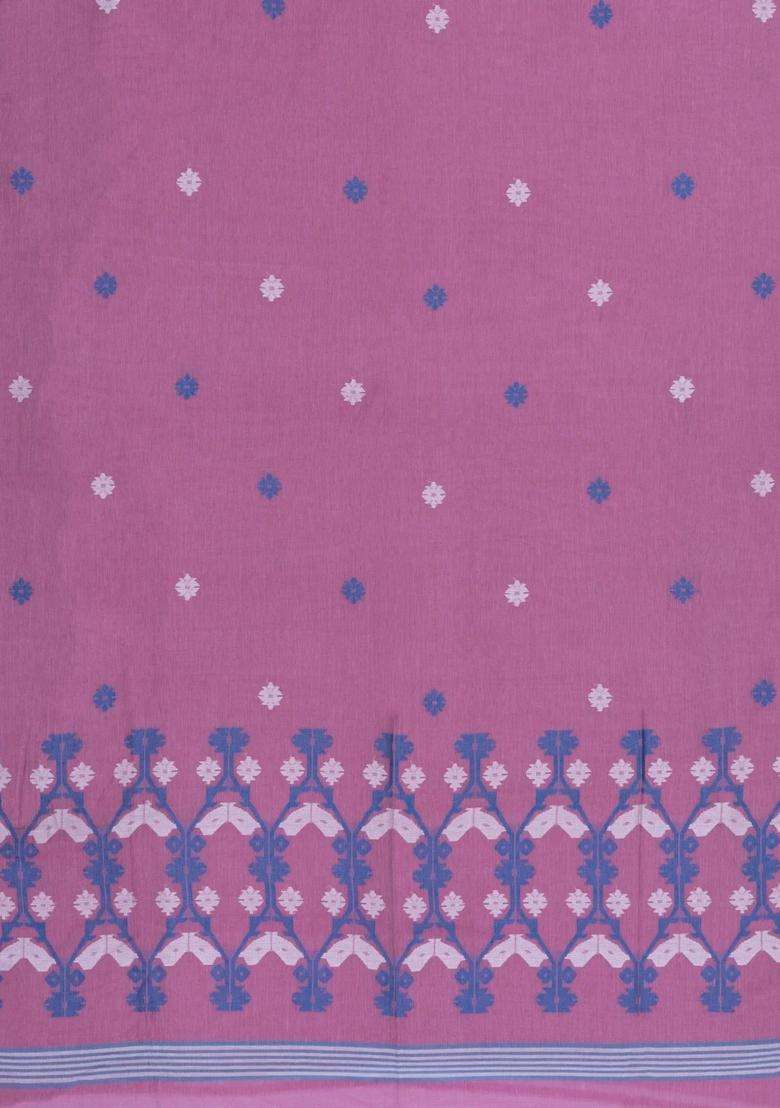 Pink Handloom Bengal Cotton Saree With Meena Buttas With Buttas And Brocade Design For Women - Indya