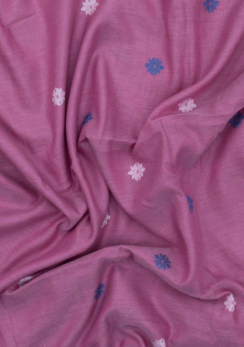 Pink Handloom Bengal Cotton Saree With Meena Buttas With Buttas And Brocade Design For Women - Indya