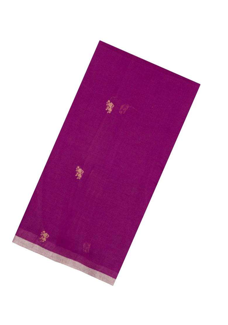 Magenta Handloom Bengal Cotton Saree With Tribal Buttas With Buttas And Brocade Design For Women - Indya