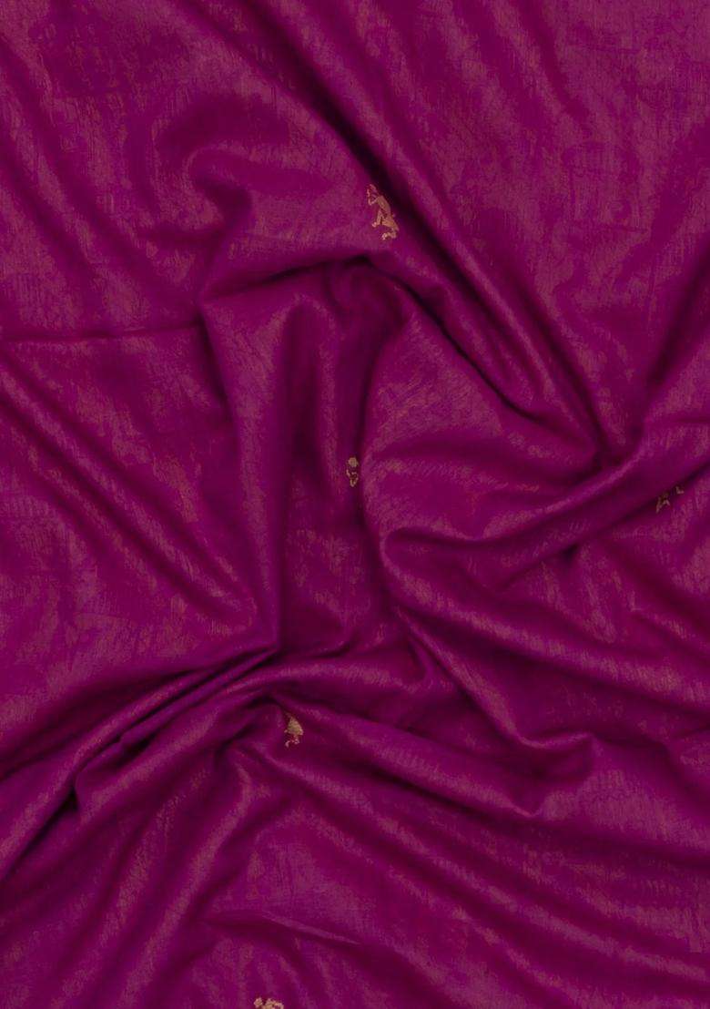 Magenta Handloom Bengal Cotton Saree With Tribal Buttas With Buttas And Brocade Design For Women - Indya