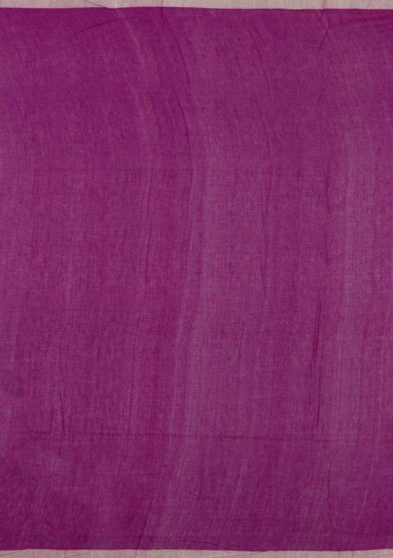 Magenta Handloom Bengal Cotton Saree With Tribal Buttas With Buttas And Brocade Design For Women - Indya