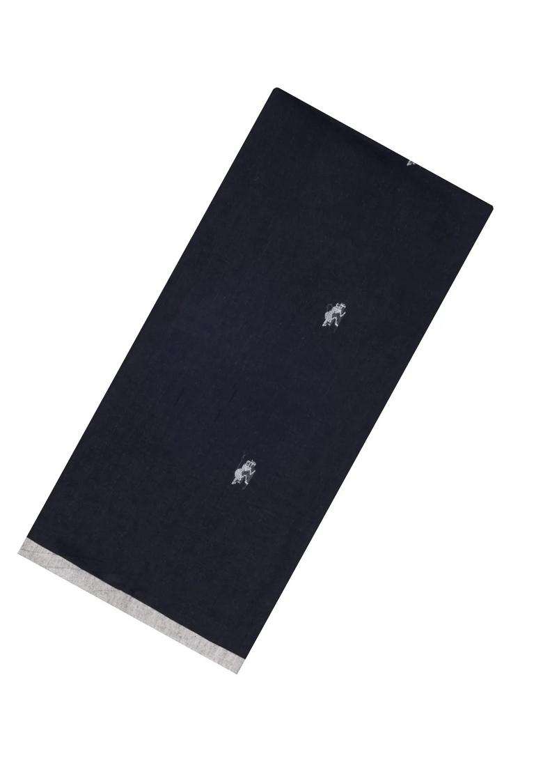 Black Handloom Bengal Cotton Saree With Tribal Buttas With Buttas And Brocade Design For Women - Indya