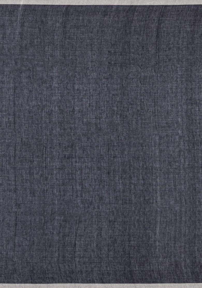 Black Handloom Bengal Cotton Saree With Tribal Buttas With Buttas And Brocade Design For Women - Indya