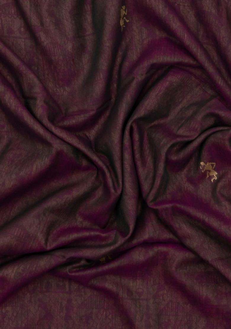 Brown Handloom Bengal Cotton Saree With Tribal Buttas With Buttas And Brocade Design For Women - Indya