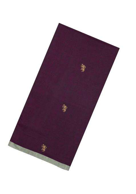 Brown Handloom Bengal Cotton Saree With Tribal Buttas With Buttas And Brocade Design For Women