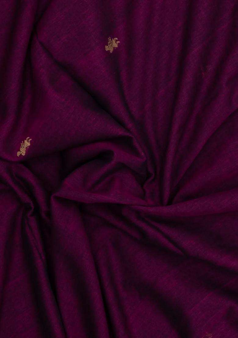 Maroon Handloom Bengal Cotton Saree With Tribal Motifs With Buttas And Brocade Design For Women - Indya