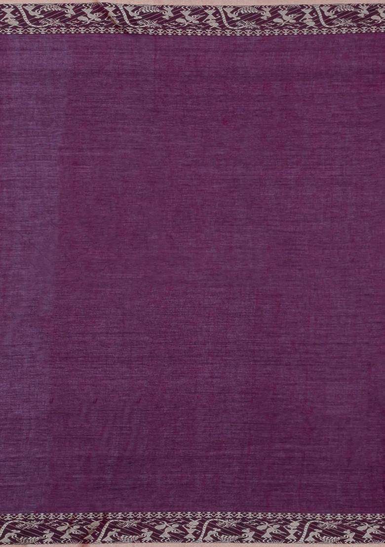 Maroon Handloom Bengal Cotton Saree With Tribal Motifs With Buttas And Brocade Design For Women - Indya