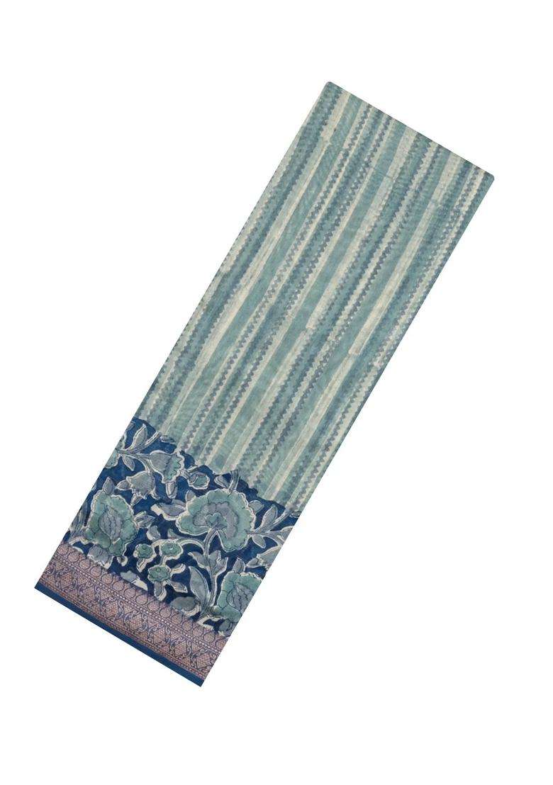 Shadow Green Printed Chanderi Cotton Saree With Zari Border For Women - Indya