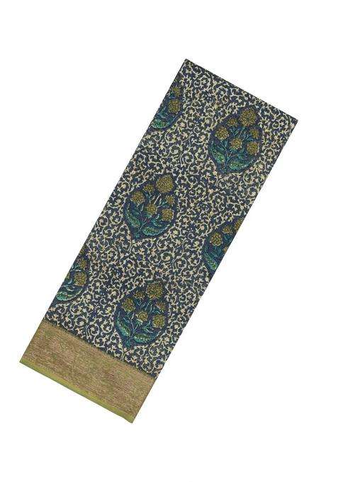 Green Printed Chanderi Cotton Saree With Zari Border For Women