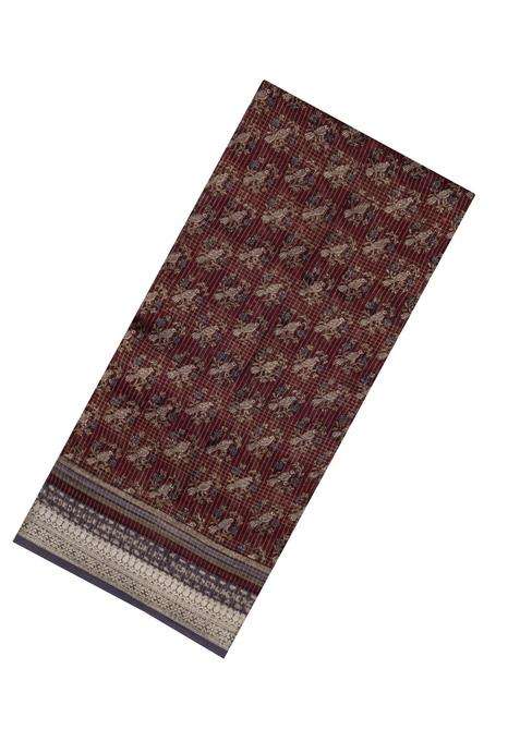 Maroon Printed Chanderi Cotton Saree With Bird Motifs For Women