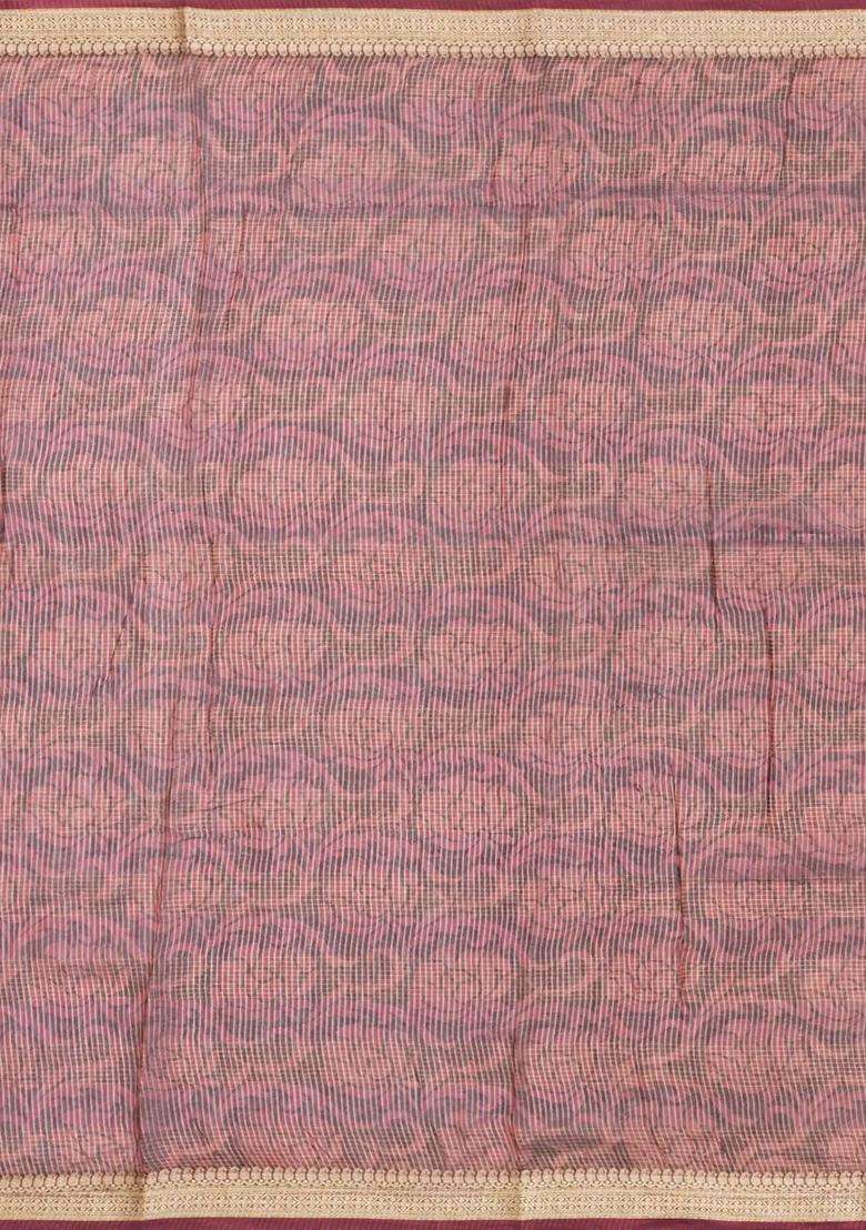 Dark Grey Printed Chanderi Cotton Saree With Bird Motifs For Women - Indya