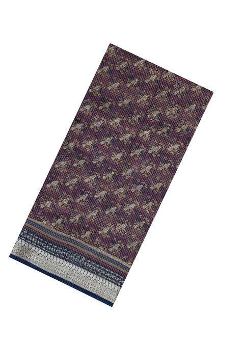 Lilac Printed Chanderi Cotton Saree With Bird Motifs For Women