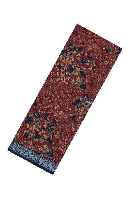 Crimson Printed Chanderi Cotton Saree With Zari Border For Women