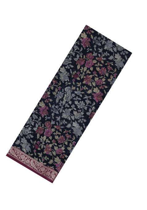 Black Printed Chanderi Cotton Saree With Zari Border For Women