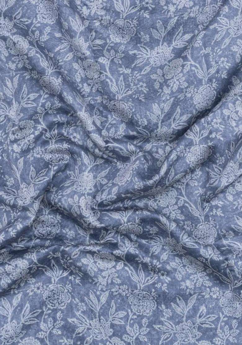 Grey Printed Chanderi Cotton Saree With Zari Border For Women - Indya