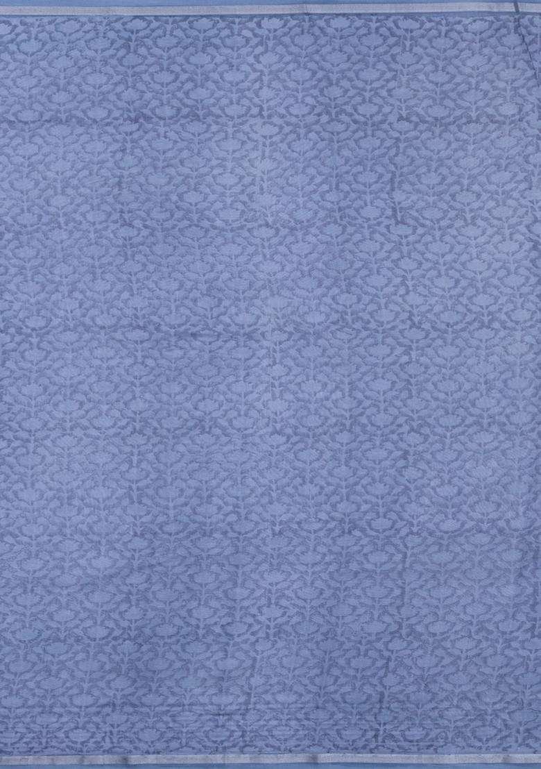 Grey Printed Chanderi Cotton Saree With Zari Border For Women - Indya