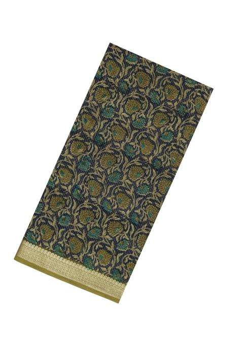 Green Printed Chanderi Cotton Saree With Checks Floral Motifs For Women