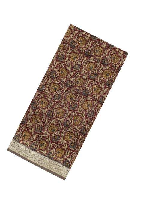 Brown Printed Chanderi Cotton Saree With Checks Floral Motifs For Women
