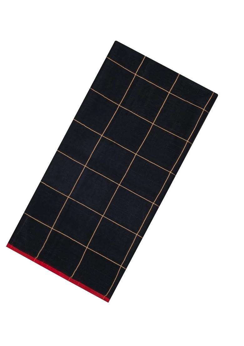 Black Woven Kota Silk Cotton Saree With Zari Checks With Checks And Stripes Design For Women - Indya