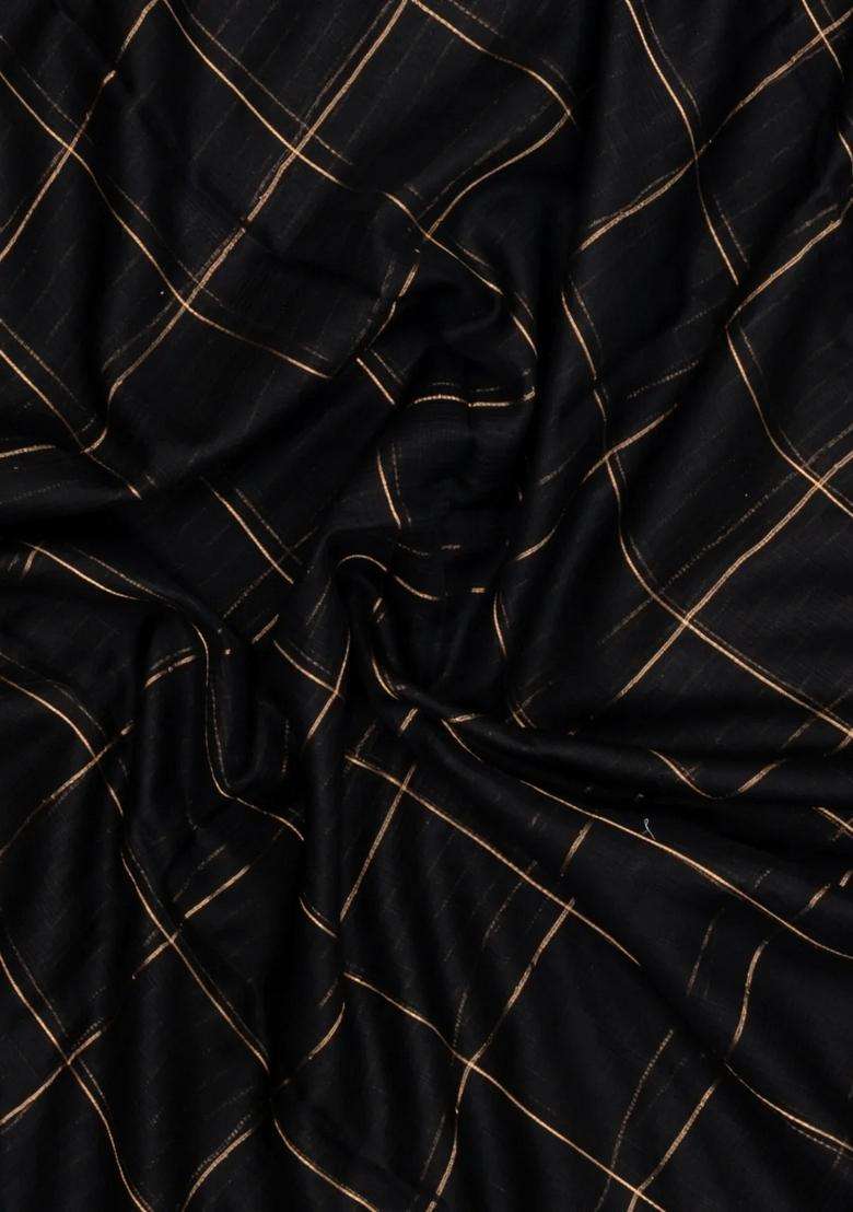 Black Woven Kota Silk Cotton Saree With Zari Checks With Checks And Stripes Design For Women - Indya