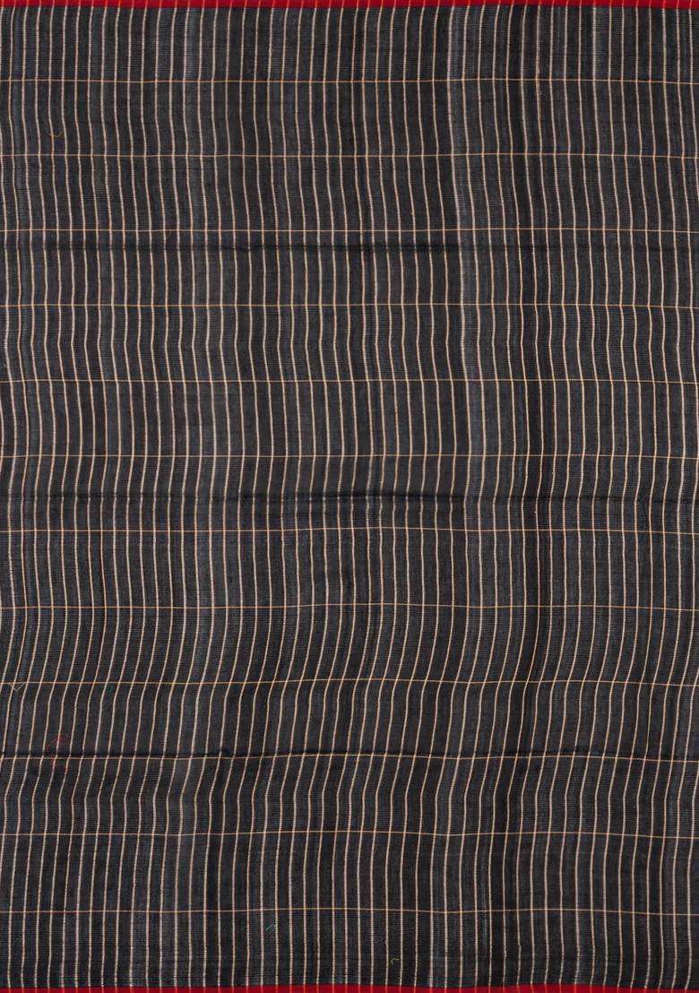 Black Woven Kota Silk Cotton Saree With Zari Checks With Checks And Stripes Design For Women - Indya