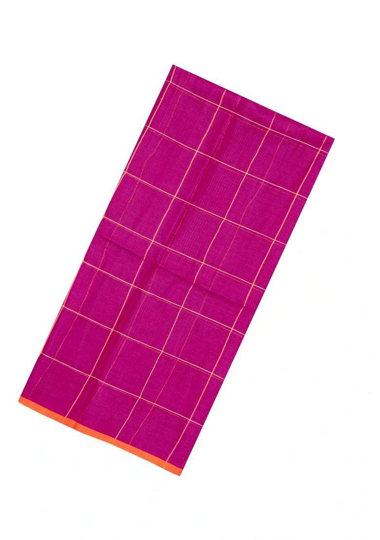 Magenta Woven Kota Silk Cotton Saree With Zari Checks With Checks And Stripes Design For Women - Indya