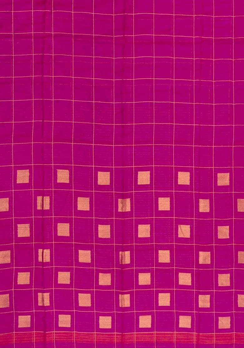 Magenta Woven Kota Silk Cotton Saree With Zari Checks With Checks And Stripes Design For Women - Indya