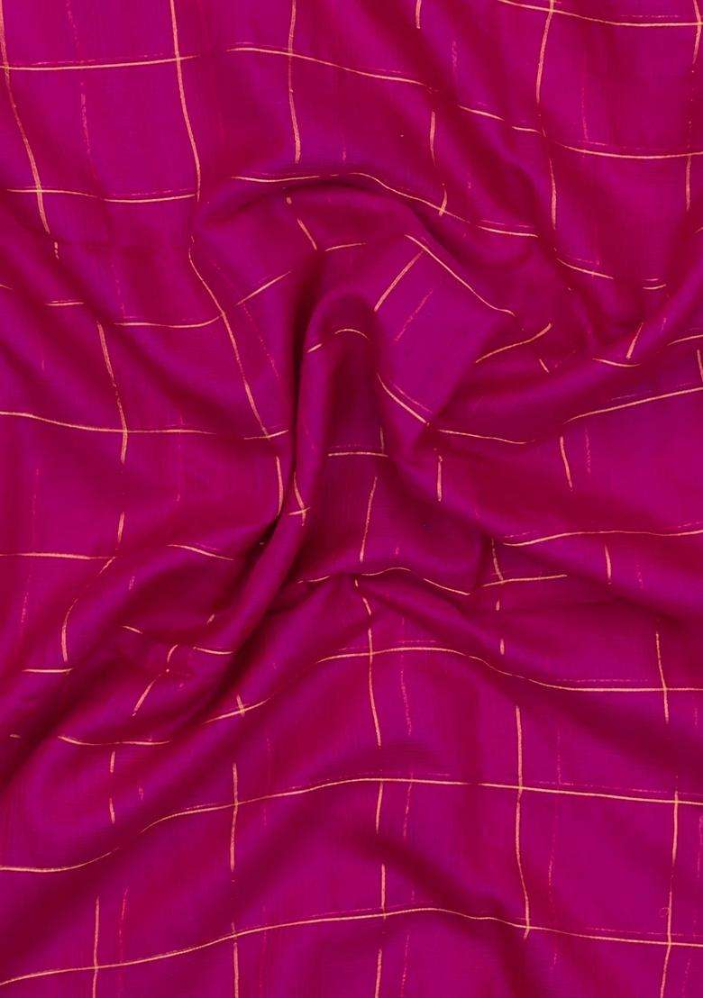 Magenta Woven Kota Silk Cotton Saree With Zari Checks With Checks And Stripes Design For Women - Indya