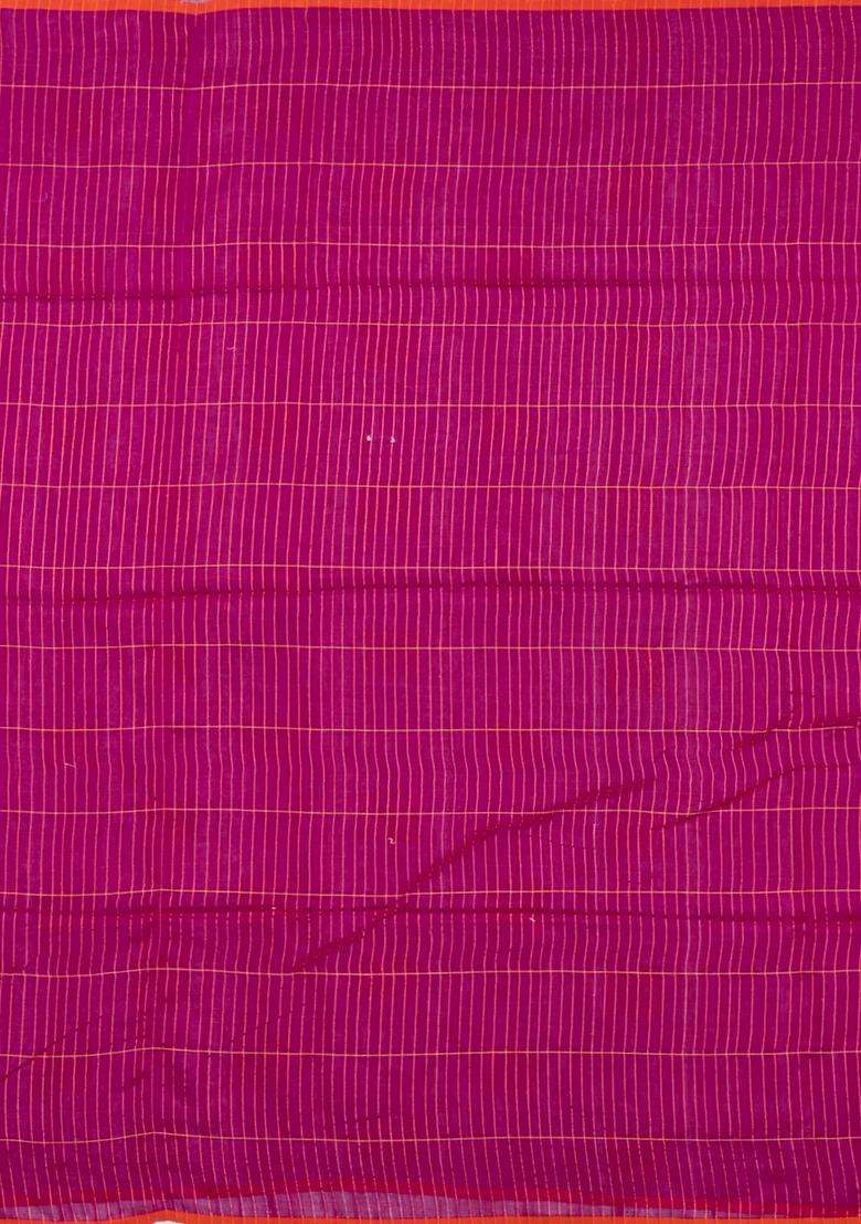Magenta Woven Kota Silk Cotton Saree With Zari Checks With Checks And Stripes Design For Women - Indya