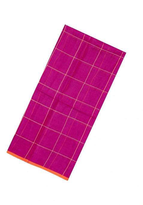 Magenta Woven Kota Silk Cotton Saree With Zari Checks With Checks And Stripes Design For Women