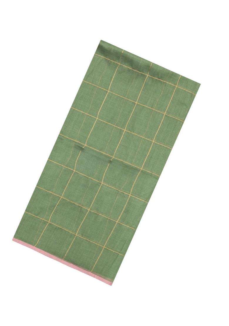 Cardamom Green Woven Kota Silk Cotton Saree With Zari Checks With Checks And Stripes Design For Women - Indya