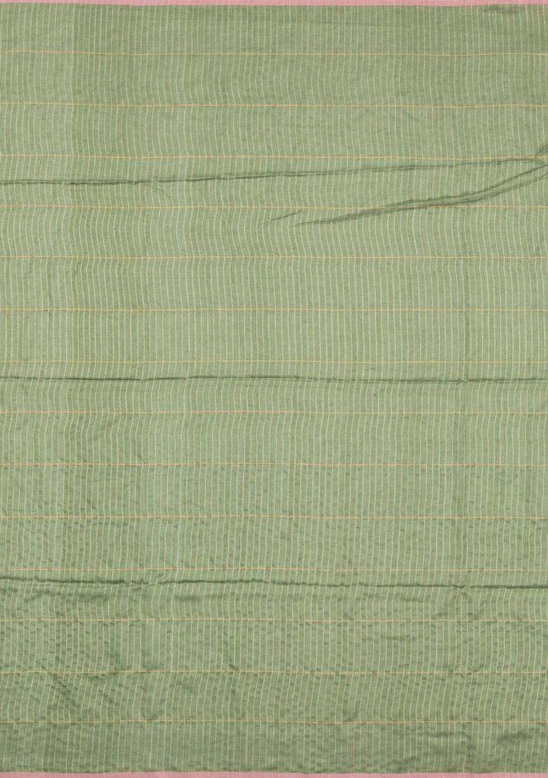 Cardamom Green Woven Kota Silk Cotton Saree With Zari Checks With Checks And Stripes Design For Women - Indya