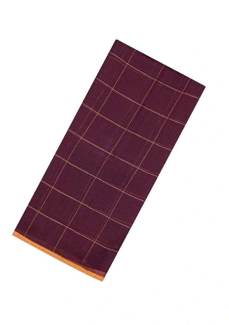 Maroon Woven Kota Silk Cotton Saree With Zari Checks With Checks And Stripes Design For Women - Indya