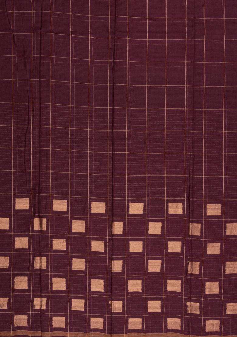 Maroon Woven Kota Silk Cotton Saree With Zari Checks With Checks And Stripes Design For Women - Indya