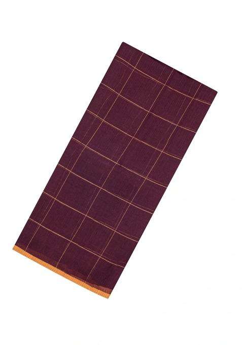 Maroon Woven Kota Silk Cotton Saree With Zari Checks With Checks And Stripes Design For Women