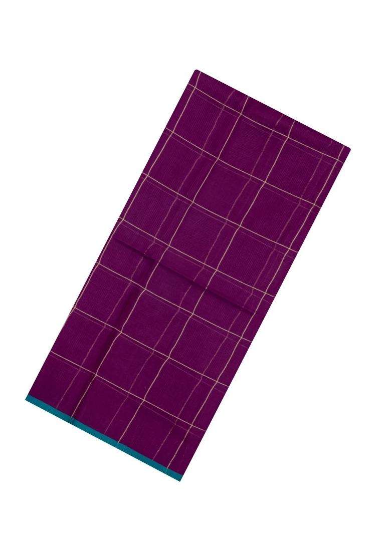 Magenta Woven Kota Silk Cotton Saree With Zari Checks With Checks And Stripes Design For Women - Indya