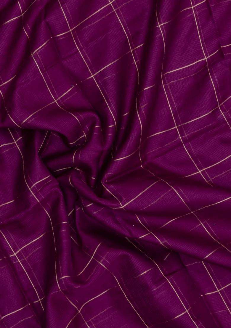 Magenta Woven Kota Silk Cotton Saree With Zari Checks With Checks And Stripes Design For Women - Indya