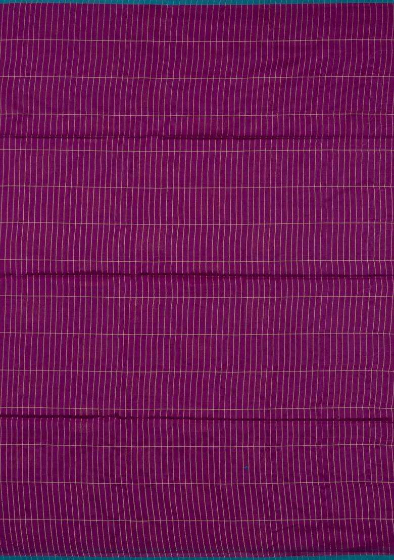 Magenta Woven Kota Silk Cotton Saree With Zari Checks With Checks And Stripes Design For Women - Indya