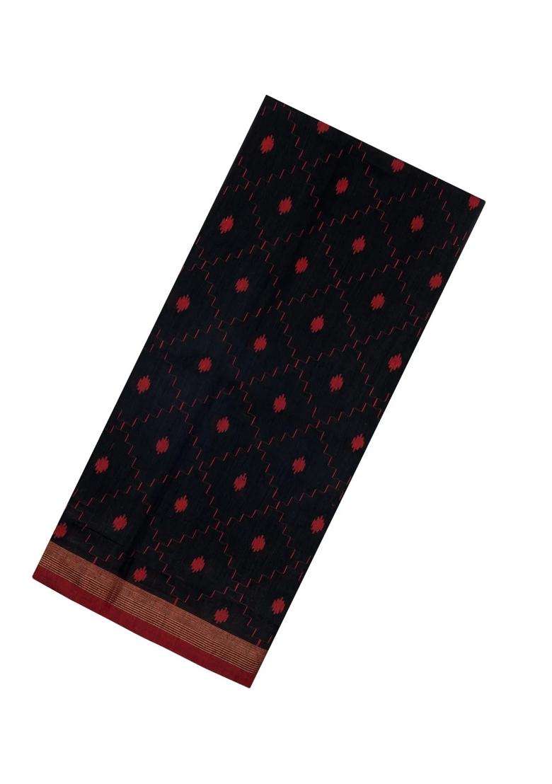 Black Woven Tussar Silk Saree With Buttas With Buttas And Brocade Design For Women - Indya