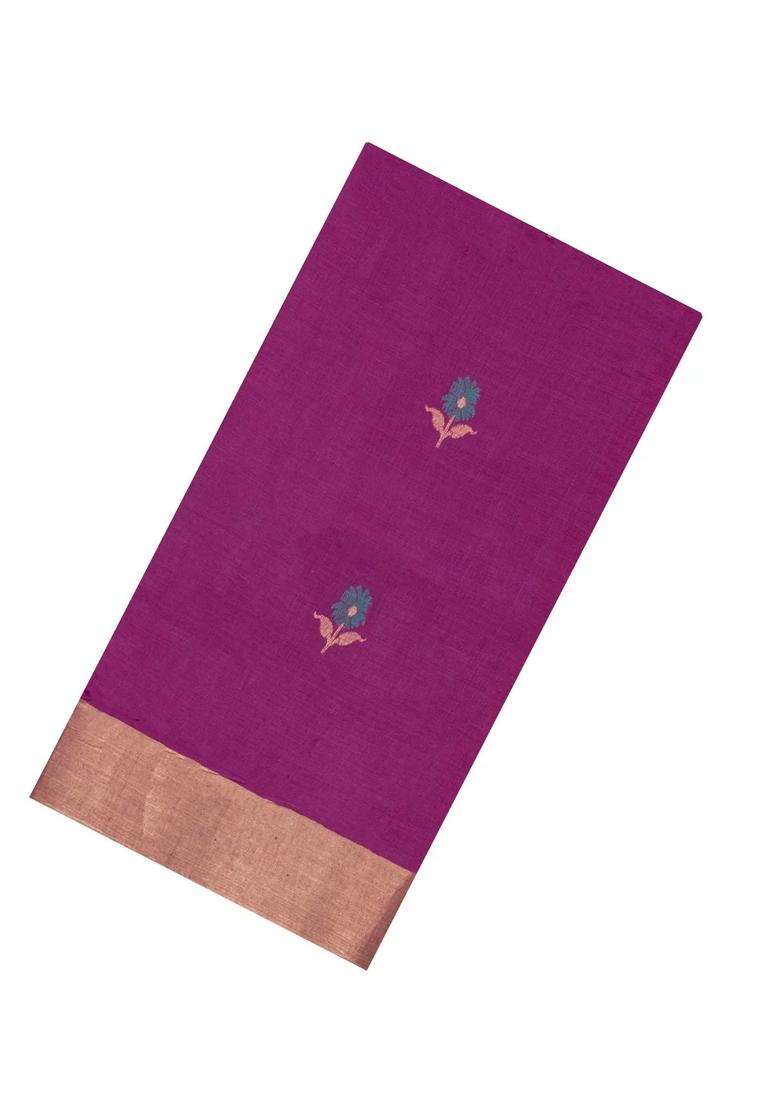 Magenta Woven Tussar Silk Saree With Buttas Zari Border With Buttas And Brocade Design For Women - Indya