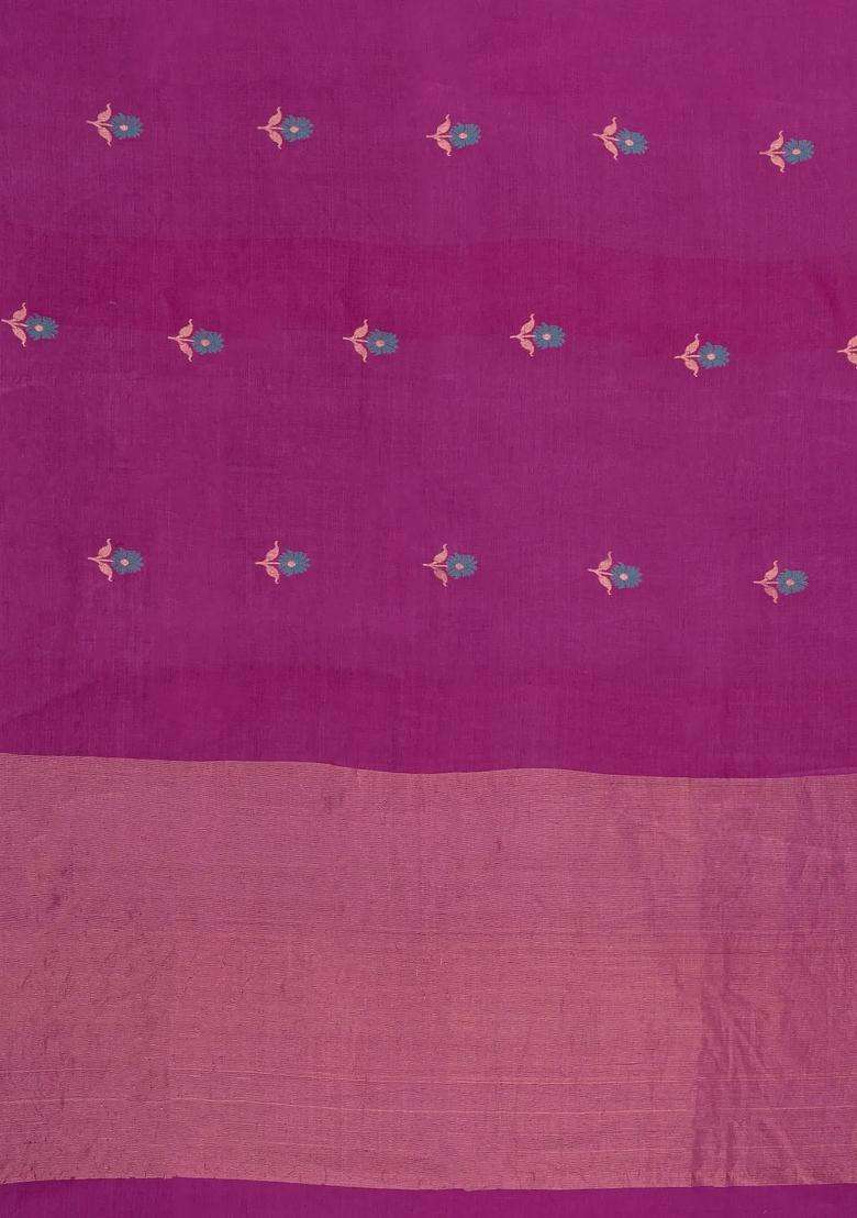 Magenta Woven Tussar Silk Saree With Buttas Zari Border With Buttas And Brocade Design For Women - Indya