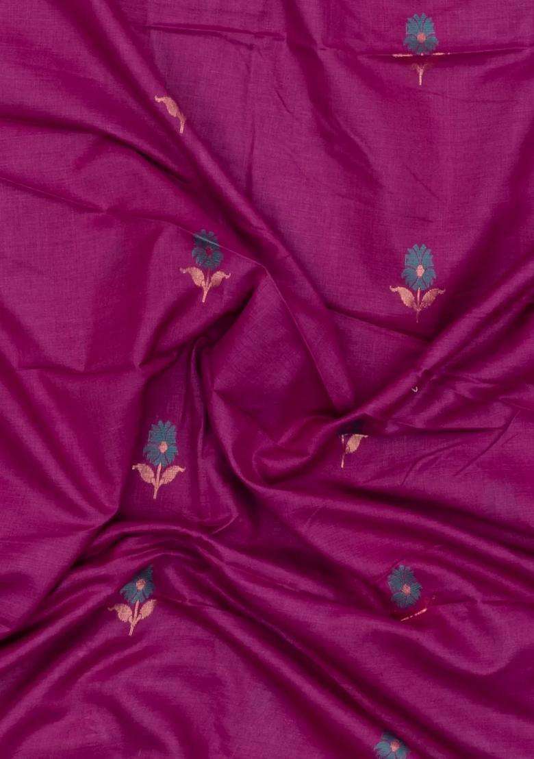 Magenta Woven Tussar Silk Saree With Buttas Zari Border With Buttas And Brocade Design For Women - Indya