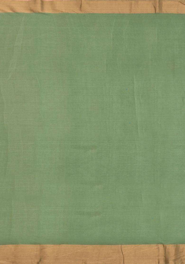 Cardamom Green Woven Tussar Silk Saree With Buttas Zari Border With Buttas And Brocade Design For Women - Indya