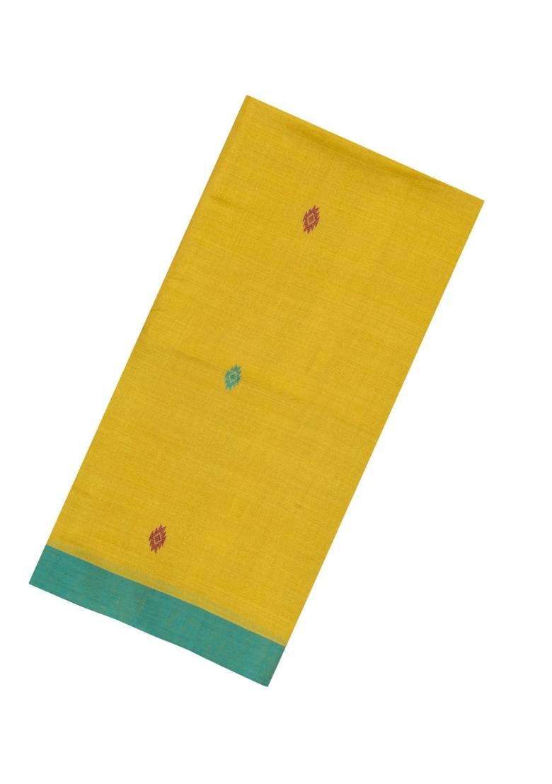 Mustard Woven Tussar Silk Saree With Buttas Contrast Border With Buttas And Brocade Design For Women - Indya