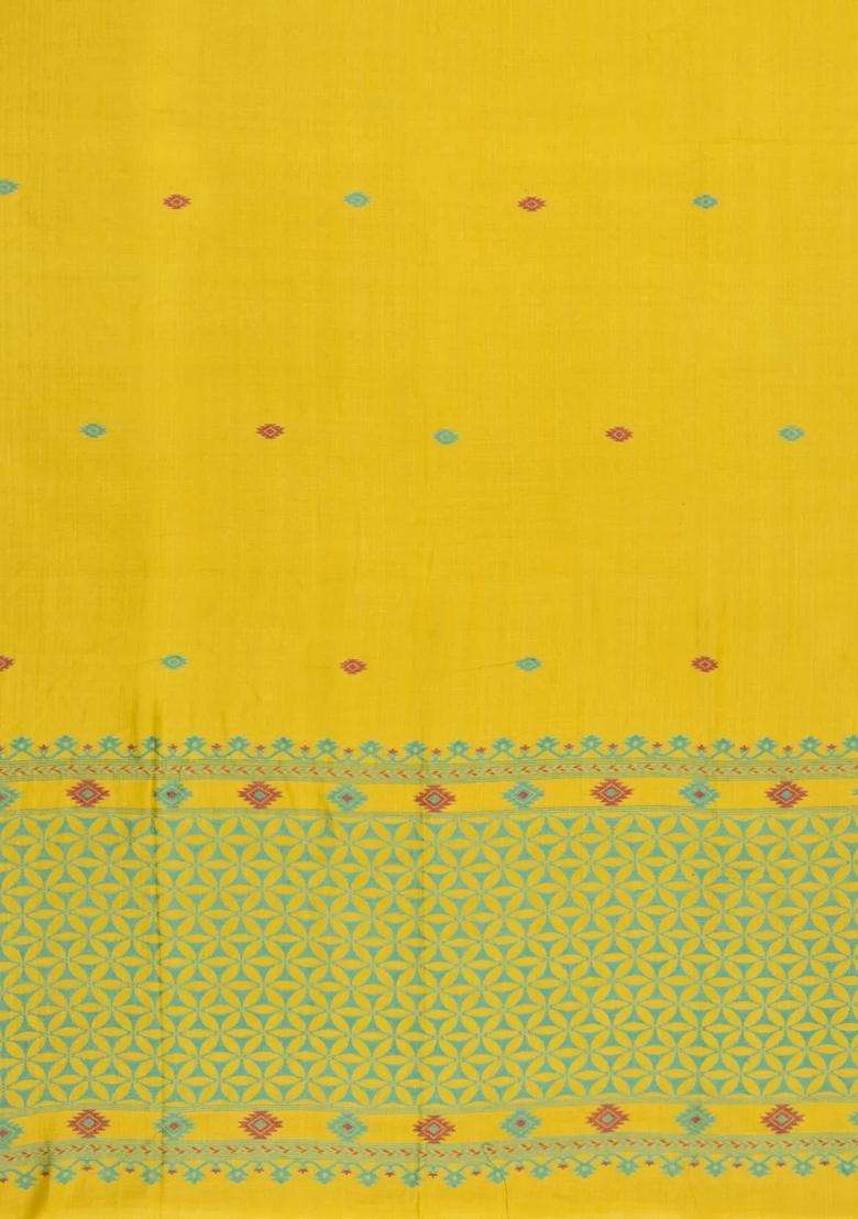 Mustard Woven Tussar Silk Saree With Buttas Contrast Border With Buttas And Brocade Design For Women - Indya