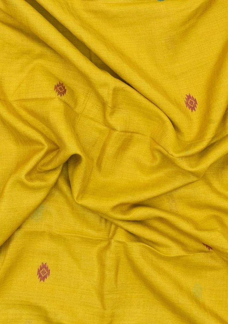 Mustard Woven Tussar Silk Saree With Buttas Contrast Border With Buttas And Brocade Design For Women - Indya