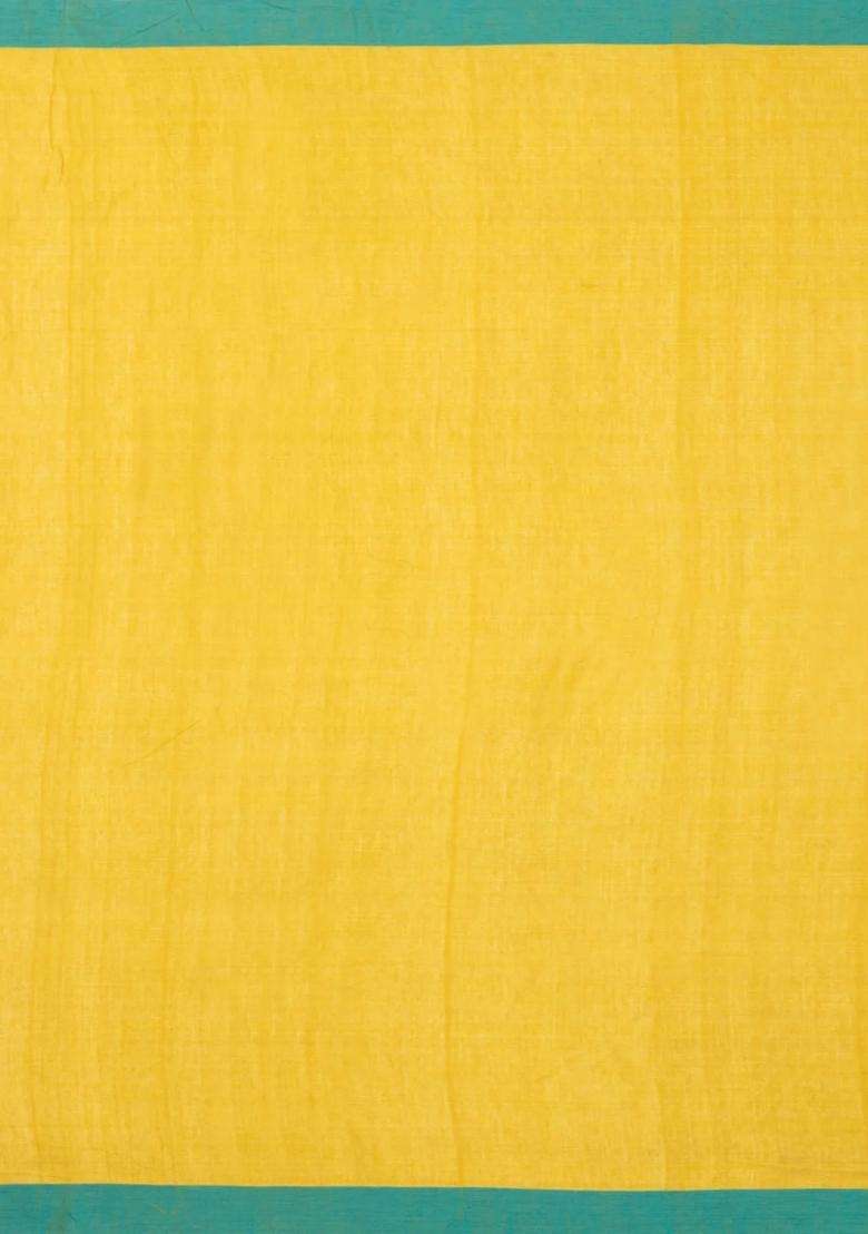 Mustard Woven Tussar Silk Saree With Buttas Contrast Border With Buttas And Brocade Design For Women - Indya