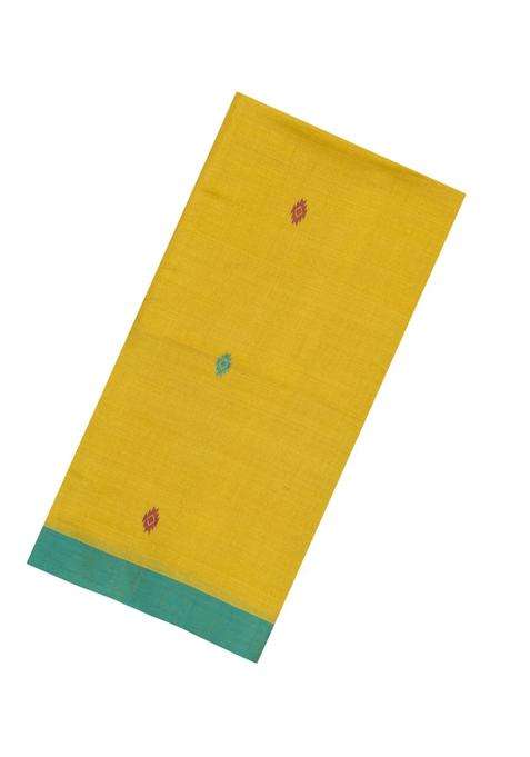 Mustard Woven Tussar Silk Saree With Buttas Contrast Border With Buttas And Brocade Design For Women