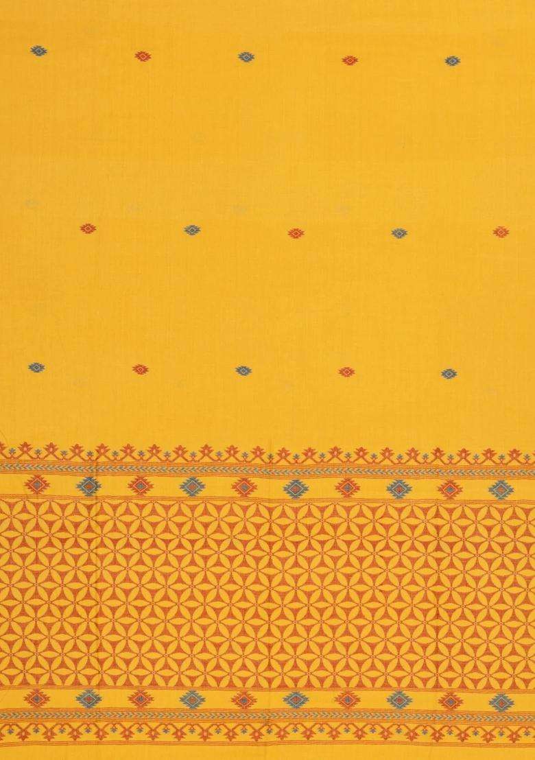 Yellow Woven Tussar Silk Saree With Buttas Contrast Border With Buttas And Brocade Design For Women - Indya