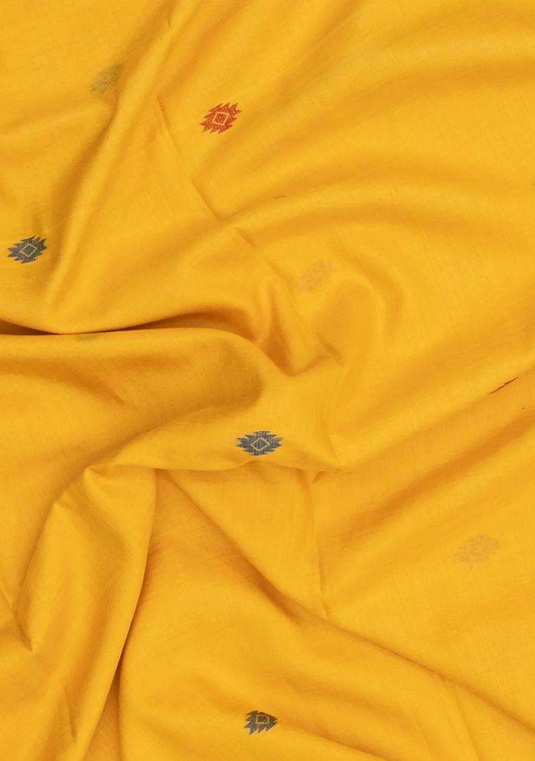 Yellow Woven Tussar Silk Saree With Buttas Contrast Border With Buttas And Brocade Design For Women - Indya